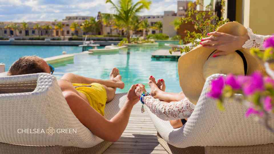 Couple on holiday by the pool