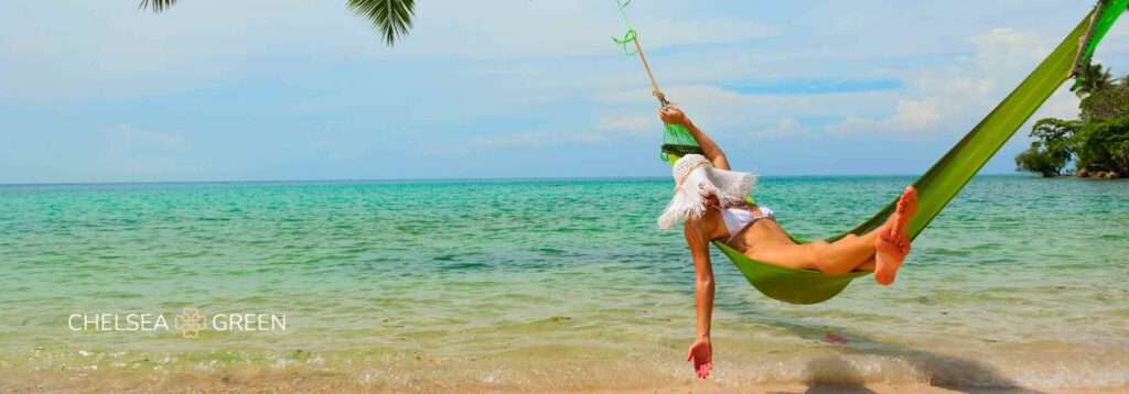 Holidaymaker in hammock on the beach